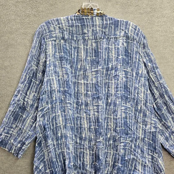 Chico's Women Top 2 Blue Tie Dye Shibori Gold Sequin Kimono Handkerchief‎ - Picture 8 of 9